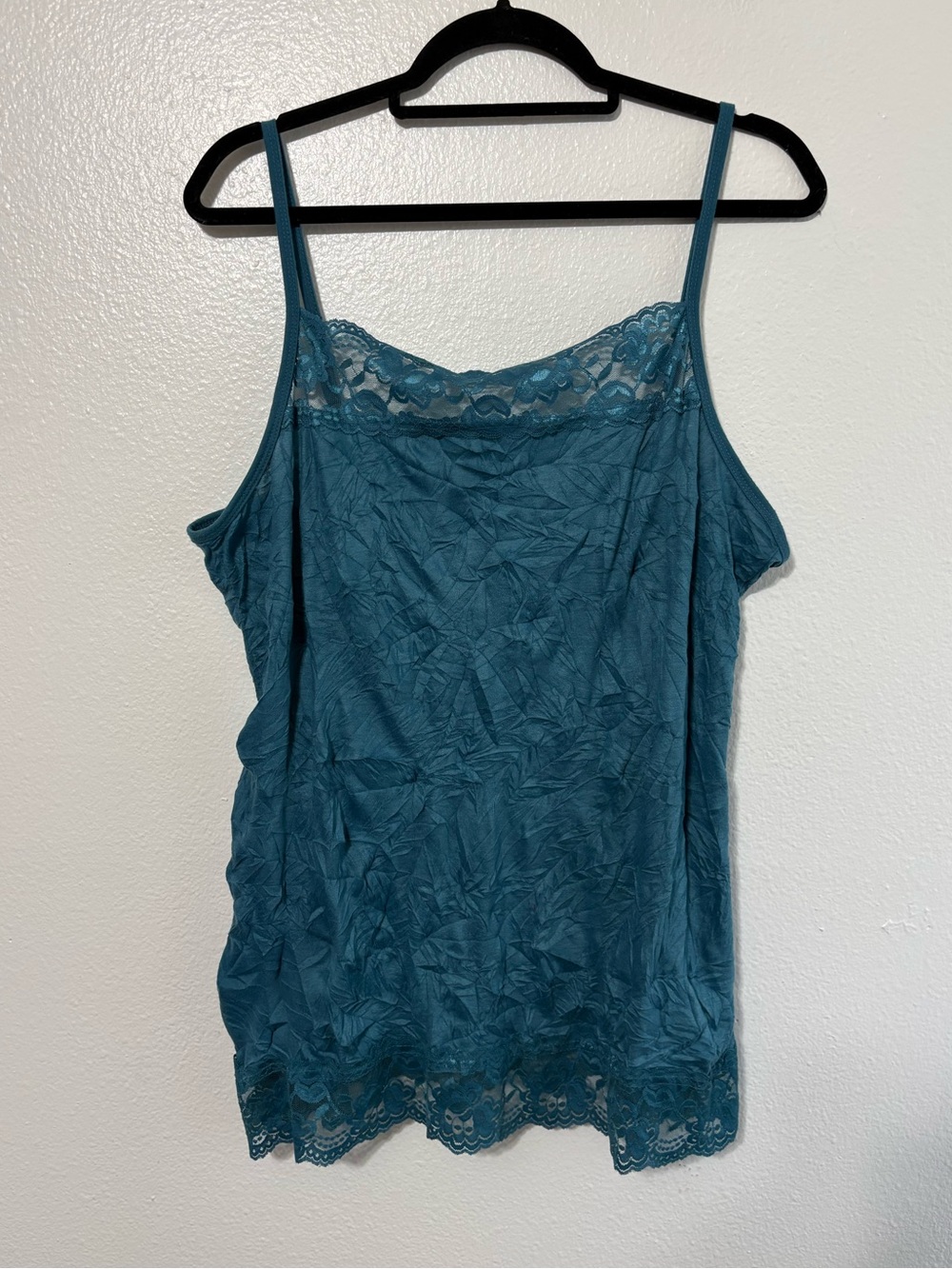 Maurice’s Size 2 Teal Crinkle Lace Trim Cami Y2K Preppy Elena Gilbert Grunge